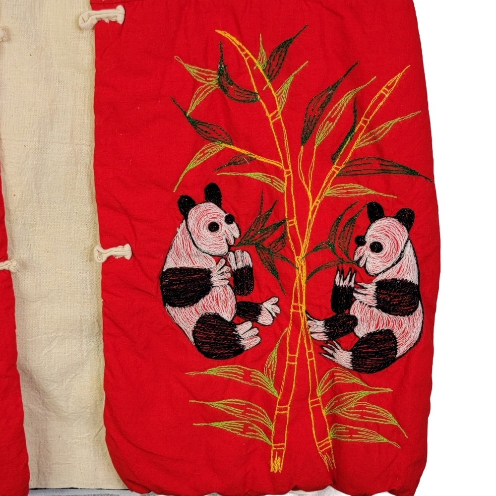 Embroidered Asain Vintage 80's Panda Butterfly Frog Motif Quilted Vest Unsized - Picture 4 of 16